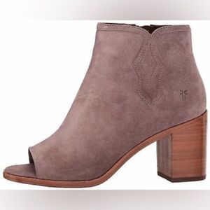 Frye Women's Danica Western Peep-Toe Brown Leather Heeled Zip Up Bootie 7.5